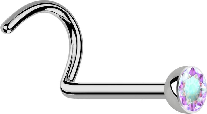 Produktbild Star Piercing Nasenstecker gebogen silber mit Kristall multicolor (ohne Messing, Titan G23)