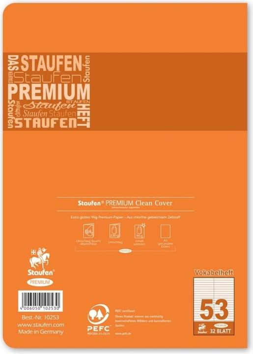 Nutritional values and ingredients Staufen Vocabulary book Premium ruled 53 lined DIN A5 without margin, 32 sheets (A5, Special ruling, Hardcover)