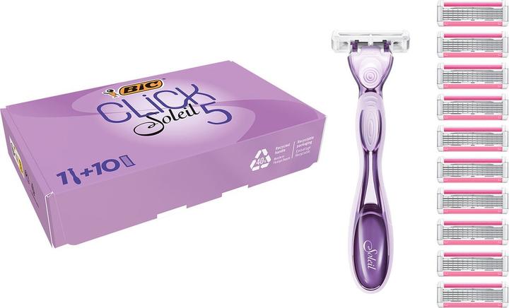 Bic Click 5 Soleil Nachfüllbarer Damenrasierer 10 x 3-Klingen-Nachfüllungen Gleitstreifen Lila