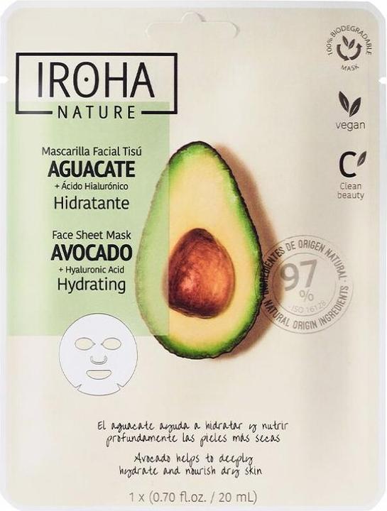 Produktbild Iroha Nature Nature Hydrating Face Sheet Mask Avocado + Hyaluronic Acid Moisturizing Mask In A Sheet With (20 ml)