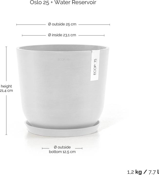 Actual product image Ecopots Oslo 25 + Water Reservoir White Grey (25 x 21.40 cm)