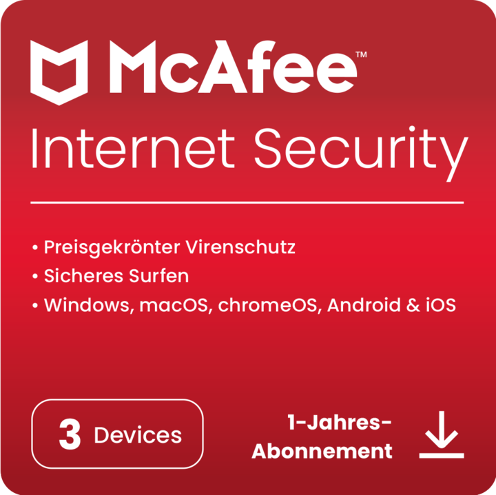 McAfee Internet Security (3 User, 1 Devices/Users, 12 months)