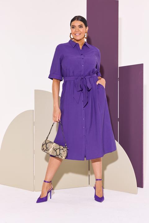 Actual product image Ulla Popken Textured Belted Button Down Dress (58)