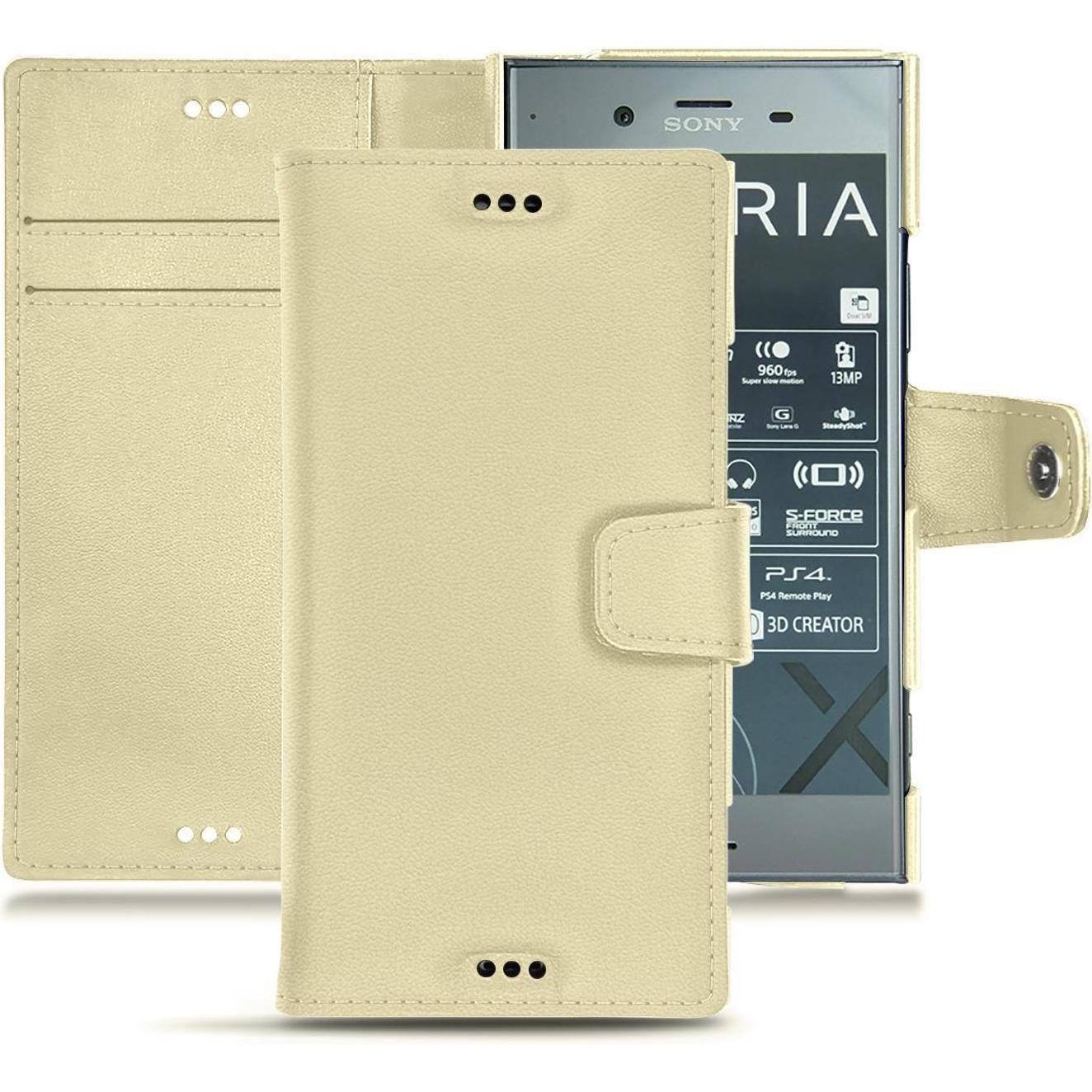 Noreve Lederschutzhülle Wallet (Sony Xperia XZ1), Smartphone Hülle, Beige