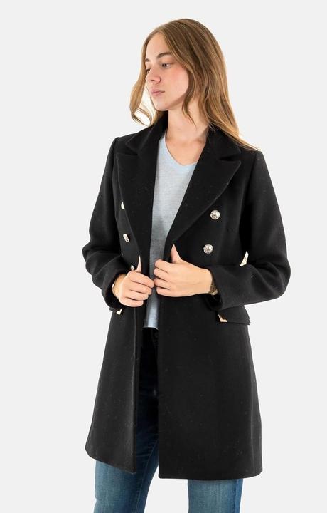 Actual product image Morgan Long Double-Breasted Wool Coat with Flap Pockets