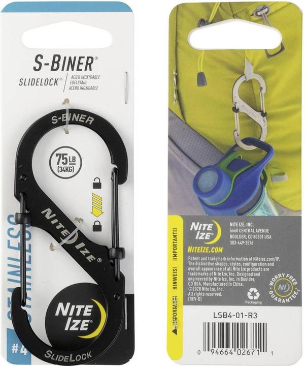 Image du produit Nite Ize Mousqueton S-Biner SlideLock #4 Acier inoxydable Noir (LSB4-01-R3)