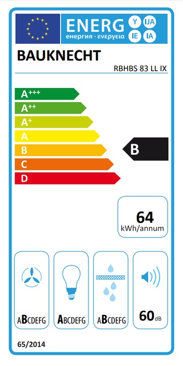 Energie-Label Bauknecht RBHBS 83 LL IX (Wandhaube)