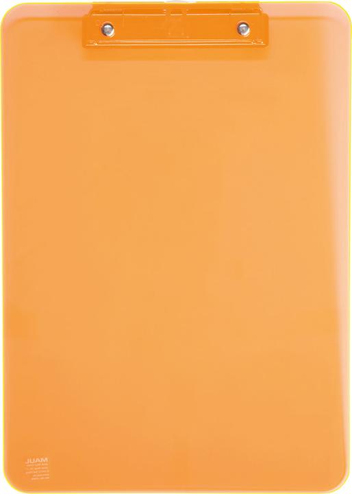 Image du produit Maul Porte-bloc néon, DIN A4, plastique transparent-orange, plat, borne à clip nickelée (22,5 x 32 cm)