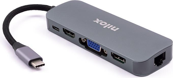 Nilox DOCK TYPE C 3 USB 3.0, HDMI + HDMI + VGA, USB C, RJ45 NXDSUSBC03 (USB-C)