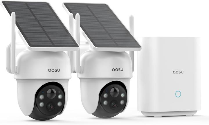 Aosu Solar Überwachungskamera-Set mit HomeBase, Farb-Nachtsicht, 360° Schwenk, 2 Stk.