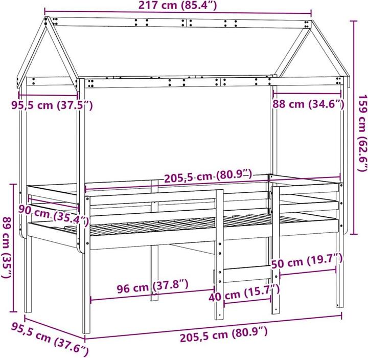 Produktbild vidaXL Hochbett (90 x 200 cm)