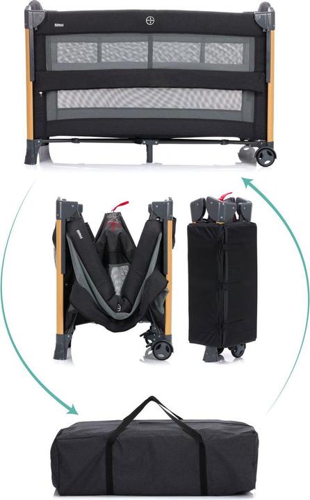 Image du produit Fillikid Lit d'appoint de voyage Cadiz noir avec finition bois (60 x 120 cm)