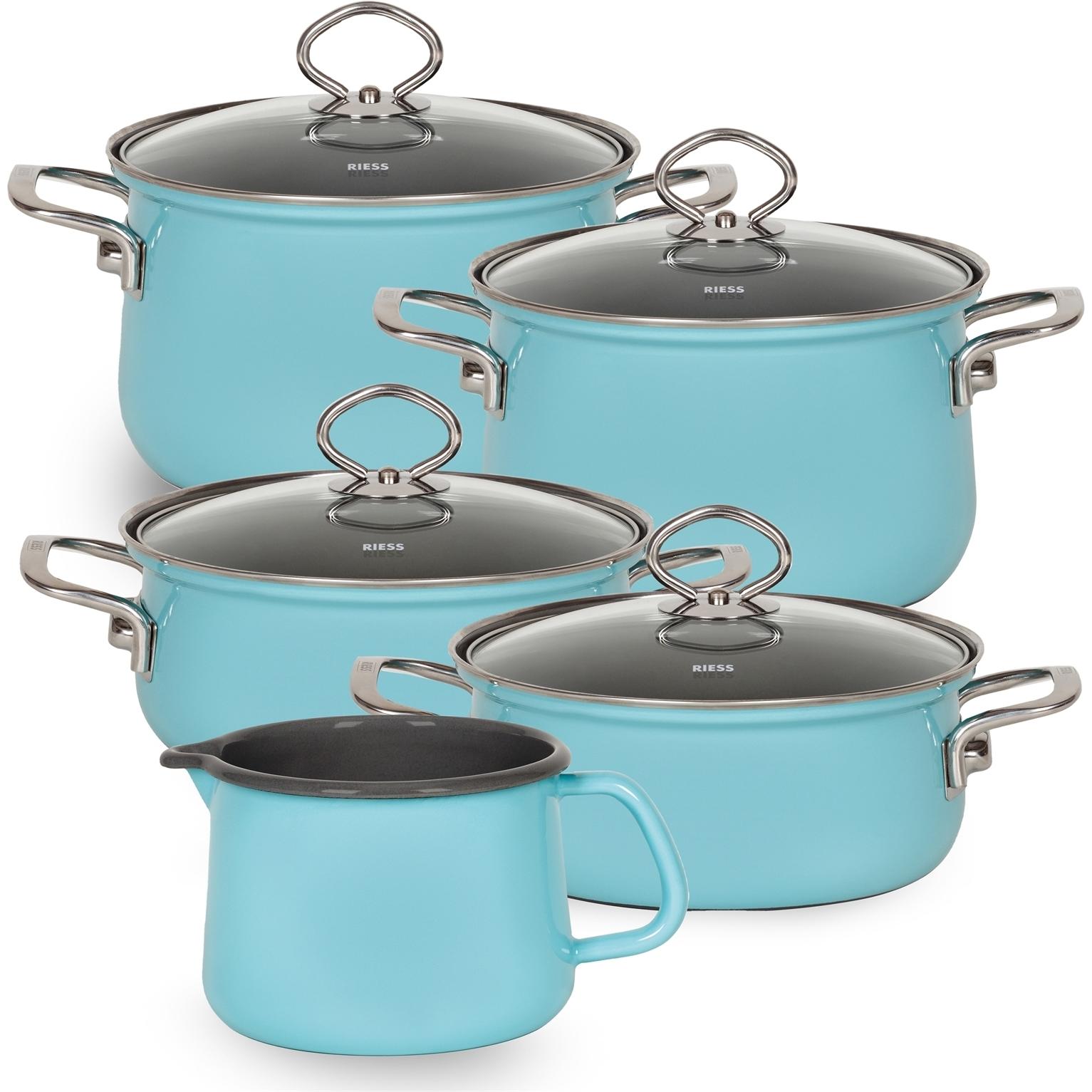 Riess Topfset Familienset 5-teilig, Pfanne + Kochtopf, Blau