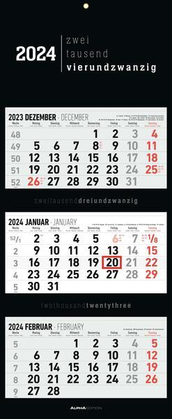 Actual product image Alpha Edition 3-month calendar Black 2024 - Office calendar 33x20 cm (closed), 33x80 cm (open) - foldable -