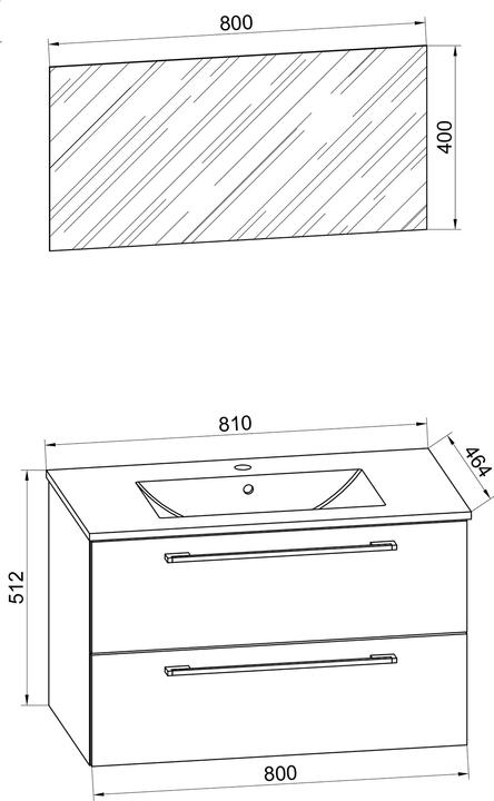 Actual product image VCM 3-piece wash place washbasin Badinos 2 drawers mirror