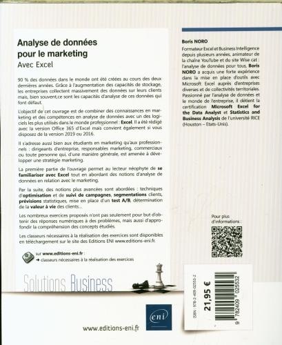 Immagine prodotto Analyse de données pour le marketing : avec Excel (Francese, Noro Boris, 2020)