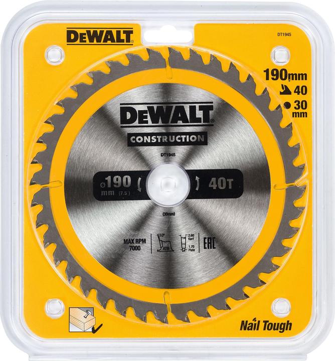 Produktbild DeWalt Wolframcarbid Kreissägeblatt, Ø 190mm