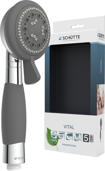 Actual product image Schütte Shower head Bathroom VITAL Hand shower chrome grey Water-saving seal 60971 (4 Beam types, 16 l/min)