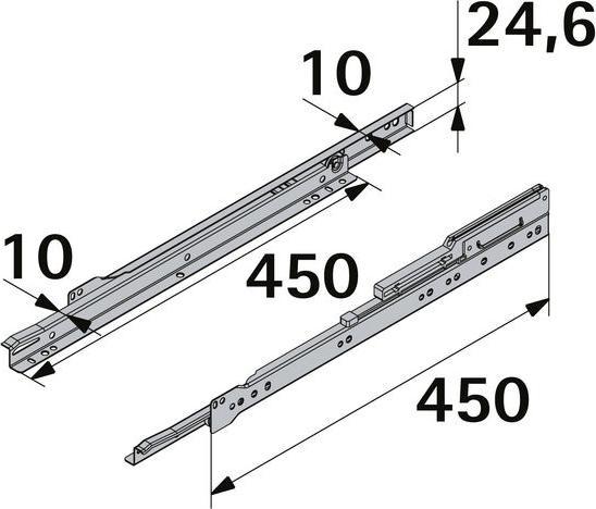 Produktbild Hettich Schubladenschiene Teilauszug Rollschubführung mit integrierter Dämpfung 450 mm weiss 2 Stück
