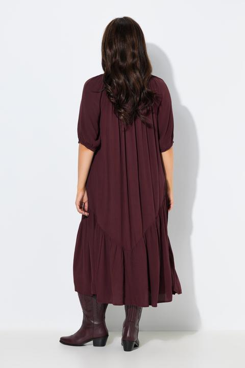 Immagine prodotto Ulla Popken Abito midi con texture, volant, scollo a girocollo e mezze maniche (50, 52)