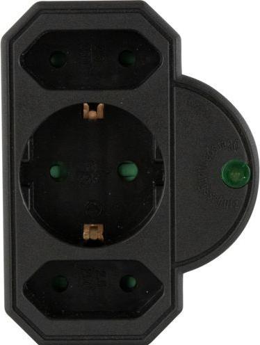 Actual product image REV Steckdosenadapter 3-fach mit Überspannungsschutz, schwarz (CEE 7/16, CEE 7/3, CEE 7/4, 3x)