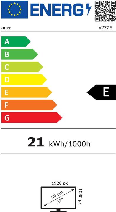 Energie-Label Acer Vero V277Ebipv (1920 x 1080 Pixel, 27")