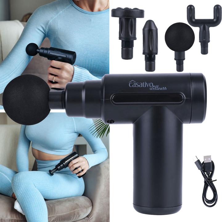 Produktbild Casativo Kompakte Hand-Massagepistole, Akku, mit 4 Aufsätzen, USB-C, 25 W