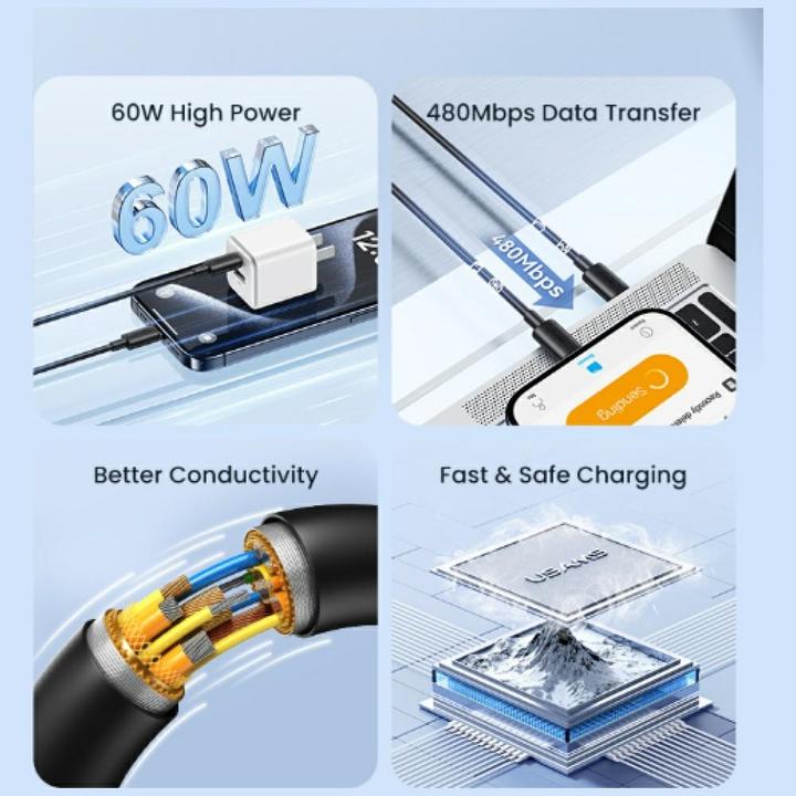 Image du produit Usams Câble USB-C na USB-C 60W 1m Fast Charging YD Series biały/white SJ711USB02 (US-SJ711) (1 m, USB 3.2 Gen 1, 60 W)