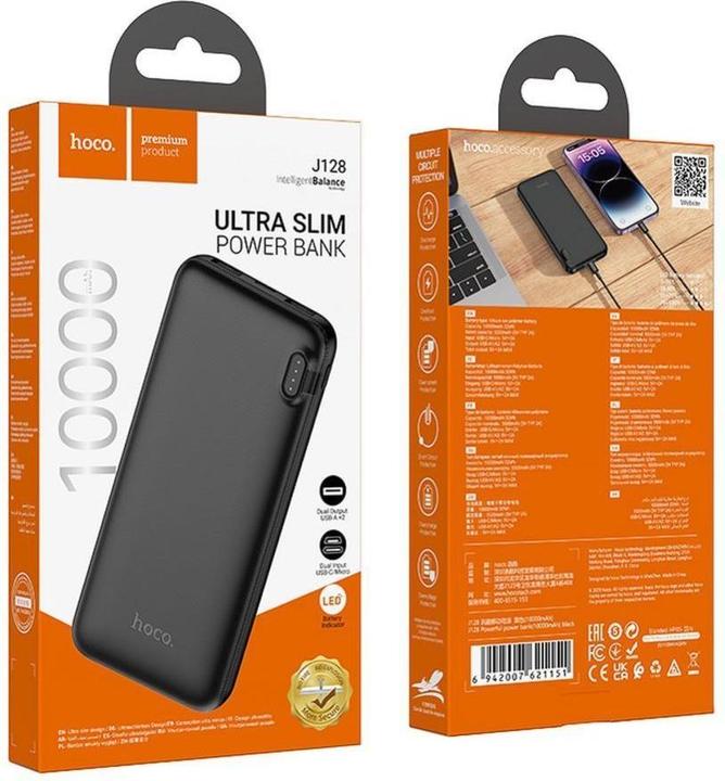 Actual product image Hoco Power bank powerbank 10000 mAh 2A J128 black (10000 mAh, 32 Wh)
