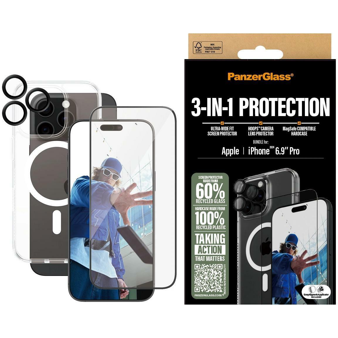 PanzerGlass Bundle Ultra Wide FIt Glass + Case + Lens (1 Stück, Apple iPhone 16 Pro Max), Smartphone Schutzfolie, Transp...