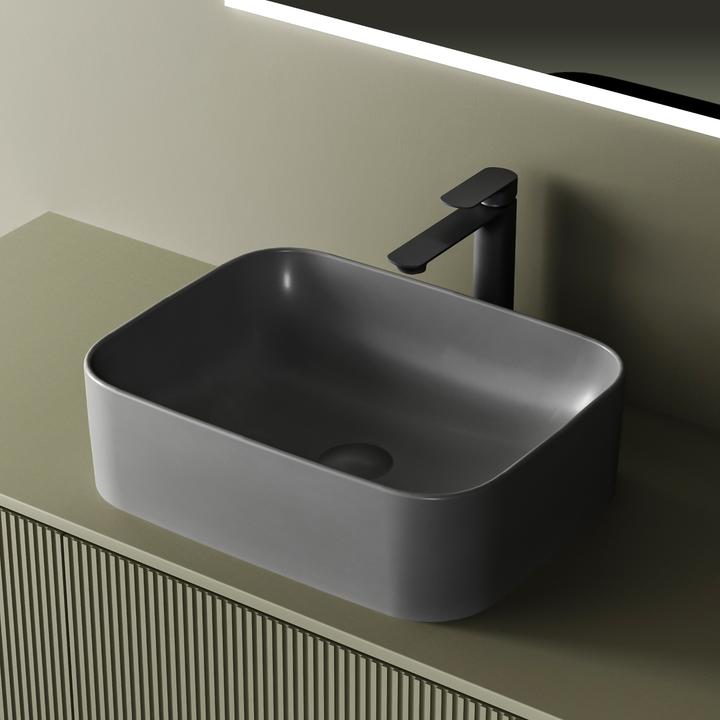 Produktbild Emke Aufsatzwaschbecken, 505 x 380 x 150 mm, Keramik, Rechteck, Abgerundete Ecken R, Matt dunkelgrau (150 mm, 505 mm)