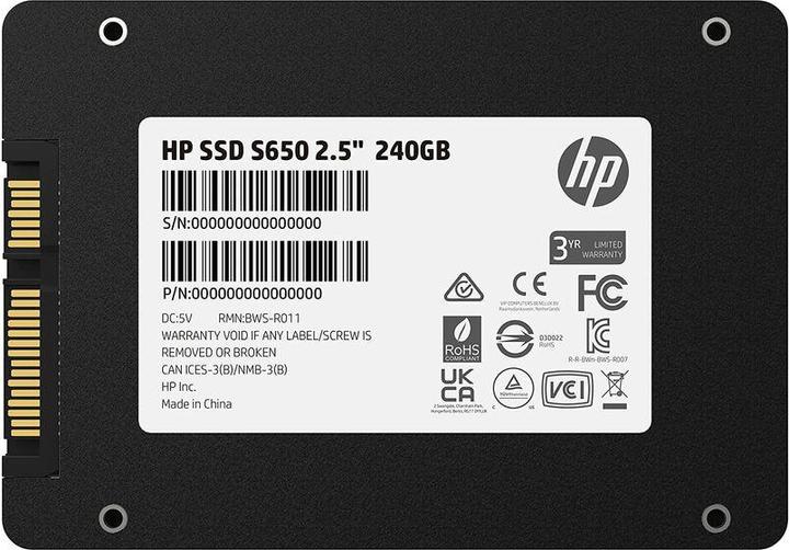 Actual product image HP S650 SSD 240 GB 2.5" (6.4 cm) (240 GB, 2.5")