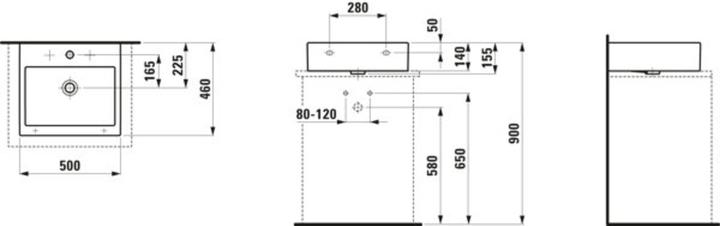 Produktbild Laufen Living City Aufsatzwaschtisch, 1 Hahnloch mittig, mit Überlauf, 500x460mm, weiss (584 mm, 500 mm)