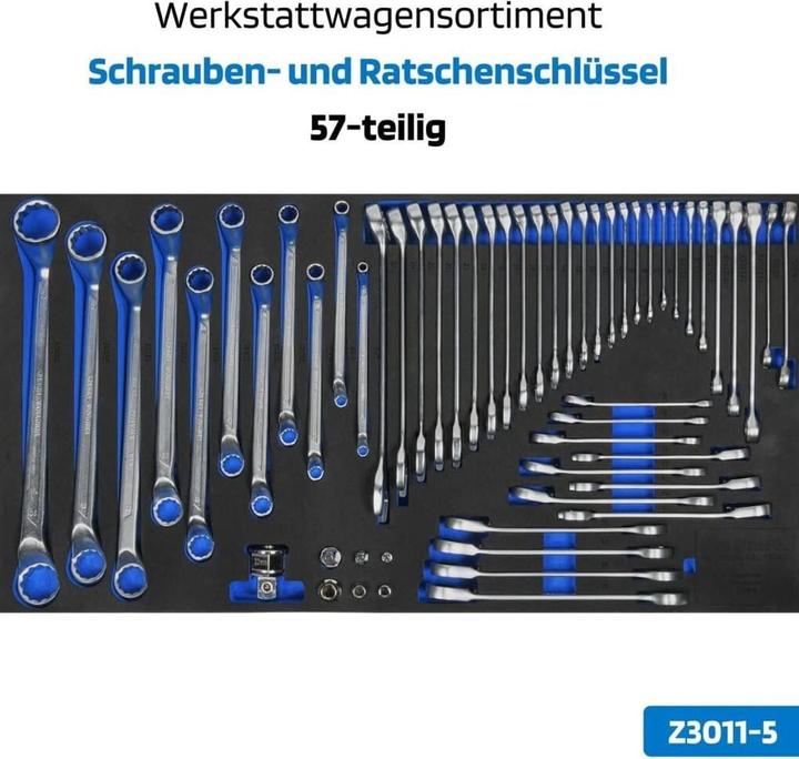 Actual product image SW-Stahl Z3208 Professional workshop trolley TT802 blue I 8 drawers I 3 drawers filled I 304 parts I