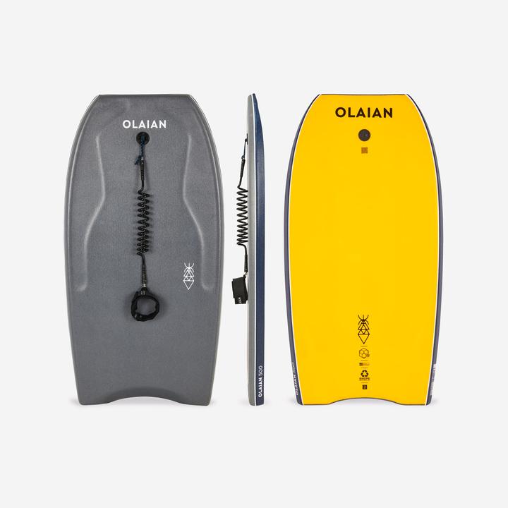 Actual product image Olaian Bodyboard Fortgeschrittene Double Stringer BB500 grau/gelb