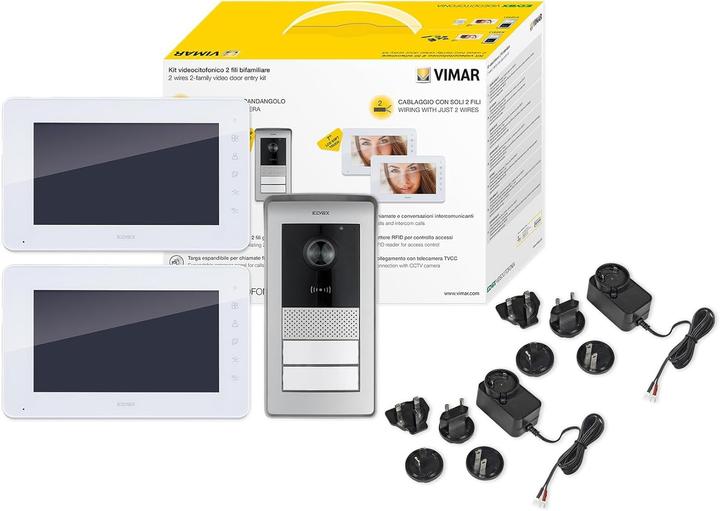 Produktbild Vimar Video-Türsprechanlage mit RFID-Leser, 2 Tasten, 4-Wege-Busverteiler und Zubehör
