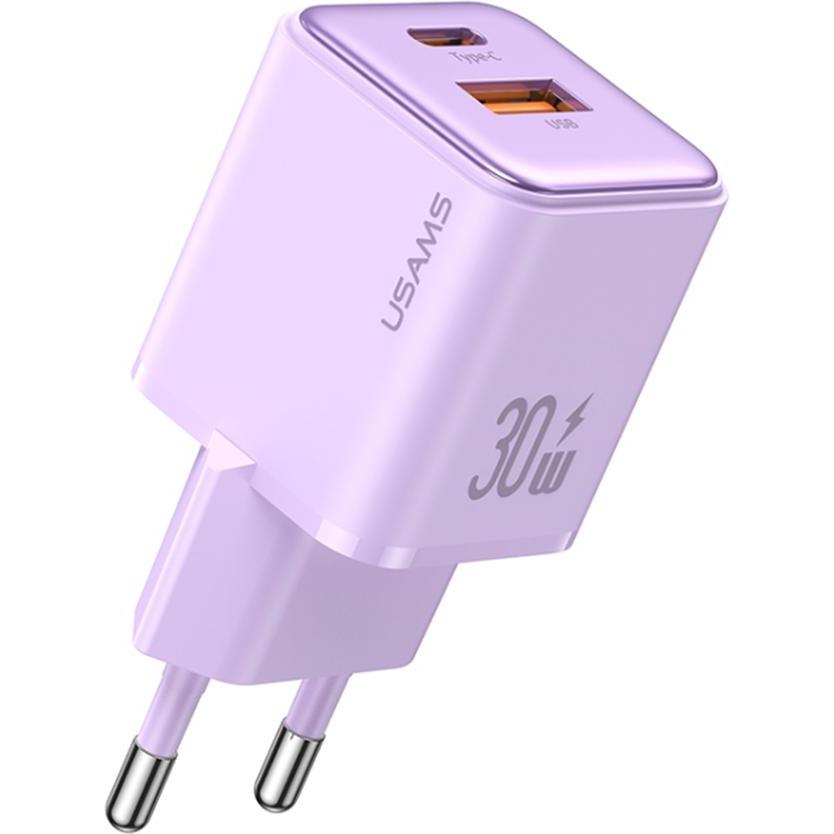 Usams Ład. siec. 1xUSB+1xUSB-C PD30W 3A (only head) PD3.0 Fast Charging purpurowy/purple X-ron Serie, USB Ladegerät, Vio...