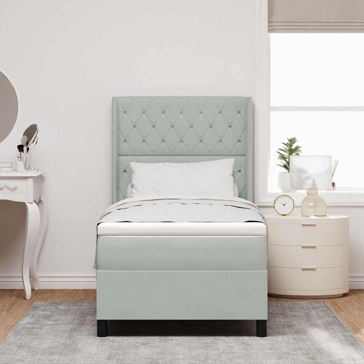 Produktbild vidaXL Boxspringbett Mit Matratze & Led Samt Hellgrau (100 x 200 cm)
