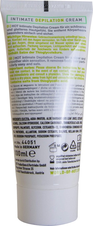 Nutritional values and ingredients HOT intimate depilation (100 ml, 1 x, 150 g)