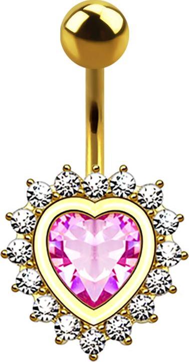 Immagine prodotto Star Piercing Banana Cuore placcato oro 14k con cuore di cristallo rosa (Ottone, Acciaio chirurgico 316L)