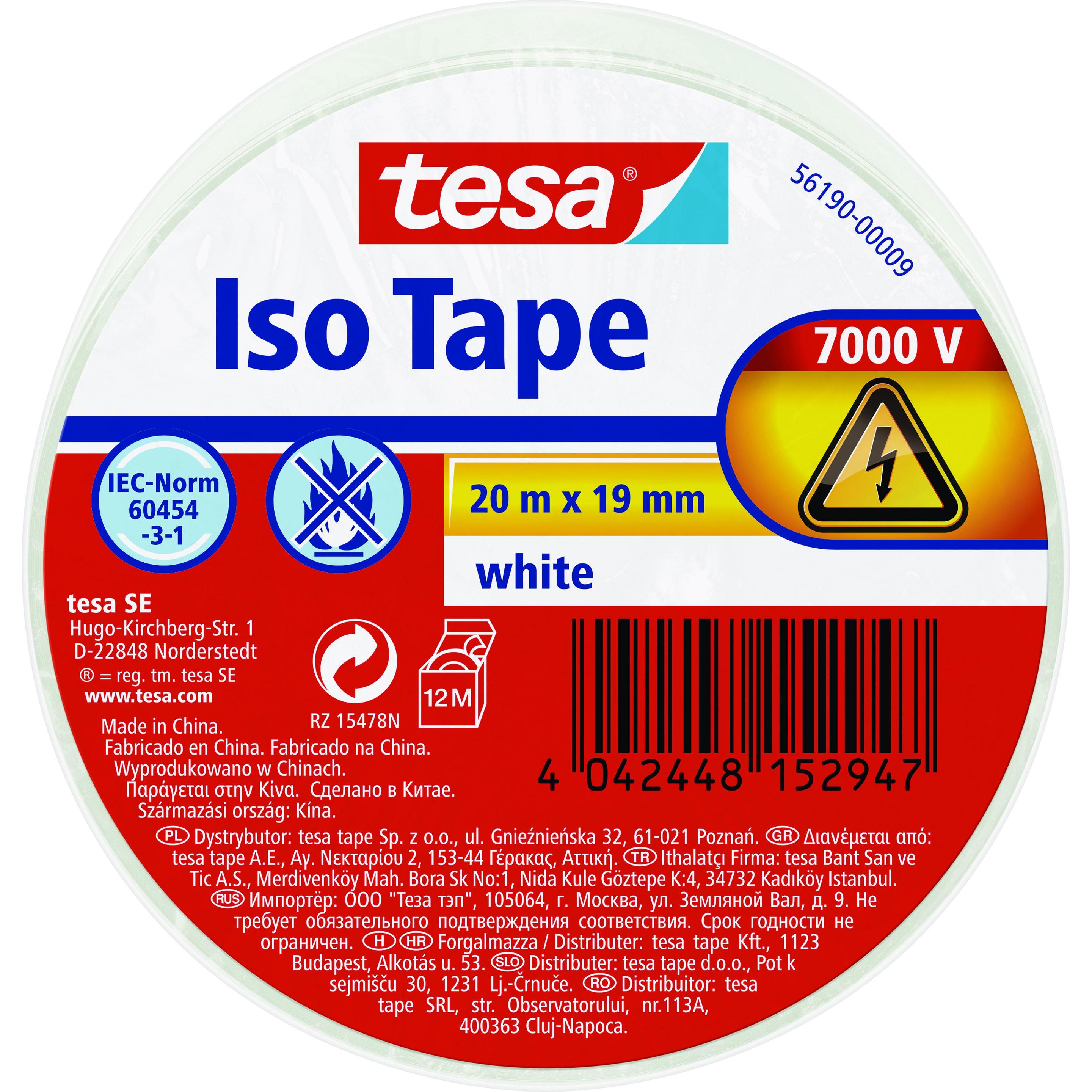tesa, Klebeband, Elektro Isolierband, hitzebeständiges Klebeband zum Isolieren, Reparieren & Bündeln (19 mm)