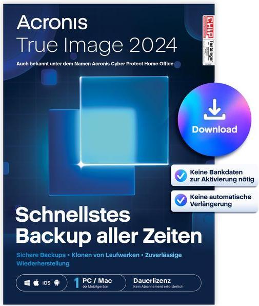 Acronis True Image ESD, Perpetuo, 1 PC, Famiglia di prodotti: True (1 Utente, Senza limiti)