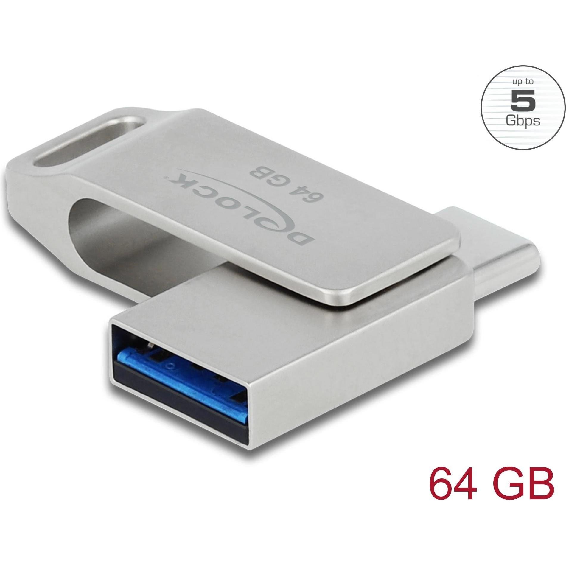 Delock Chiavetta USB (64 GB, USB-A, USB-C), Chiavetta USB, Grigio