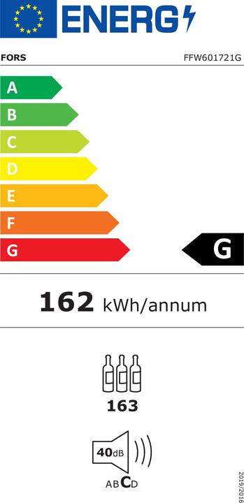 Label énergétique Fors Weinschrank freistehend PREMIUM FFW 601721 G Schwarz