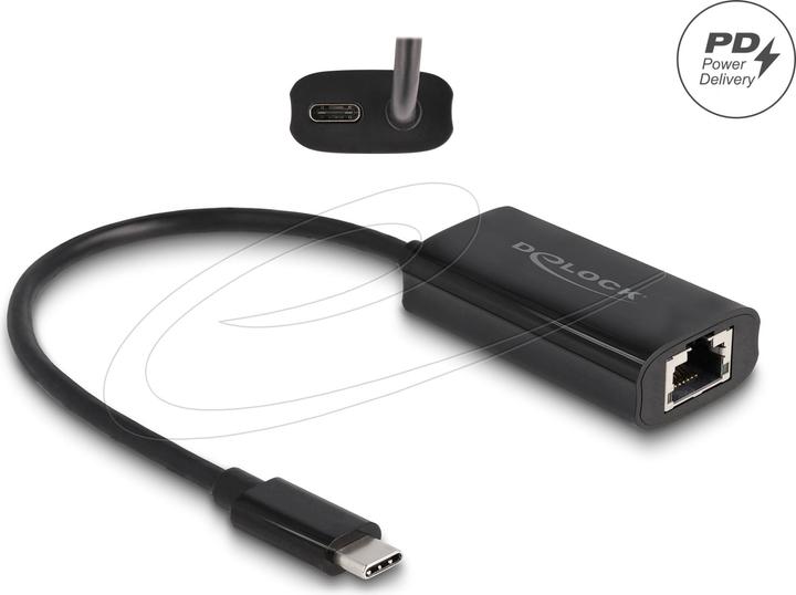 Produktbild Delock USB Type-C™ Adapter zu Gigabit LAN mit Power Delivery 100 Watt (USB-C, RJ45 (1x))