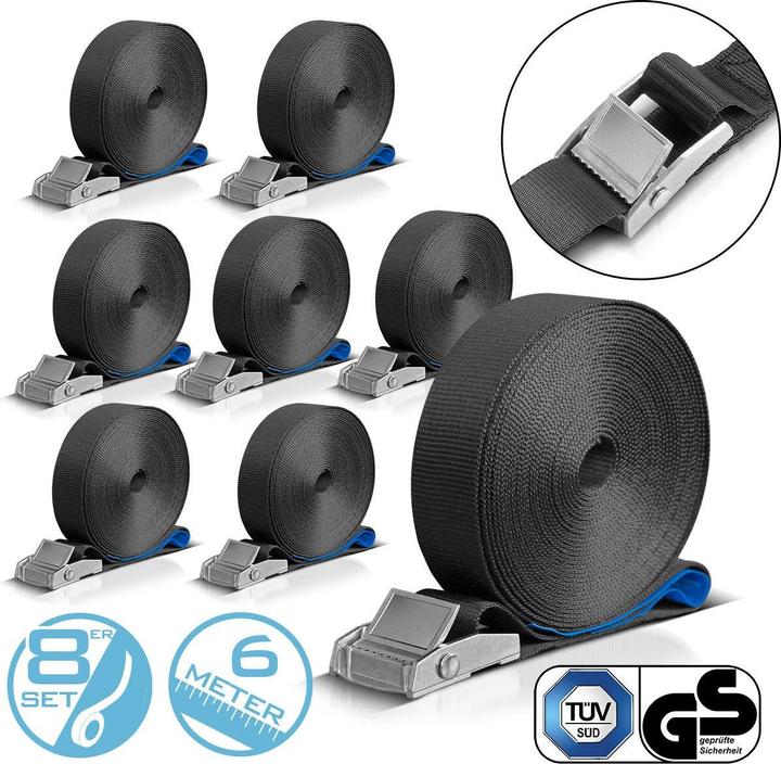 Produktbild Stahlwerk Spanngurt 8er Set 6 m x 25 mm LC 250 daN Befestigungsriemen Zurrgurt