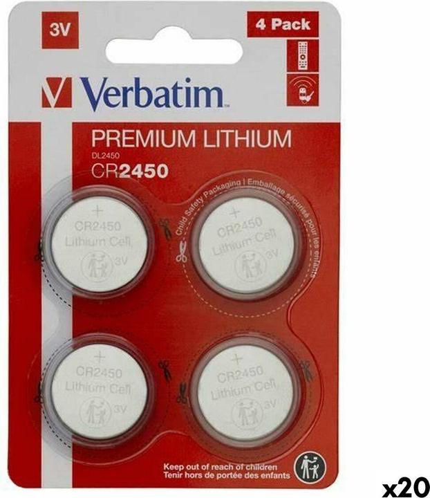 Produktbild Verbatim Lithiumknopfzellen CR2450 (4 Stücke) (20 Stück) (4 Stk., CR2450)