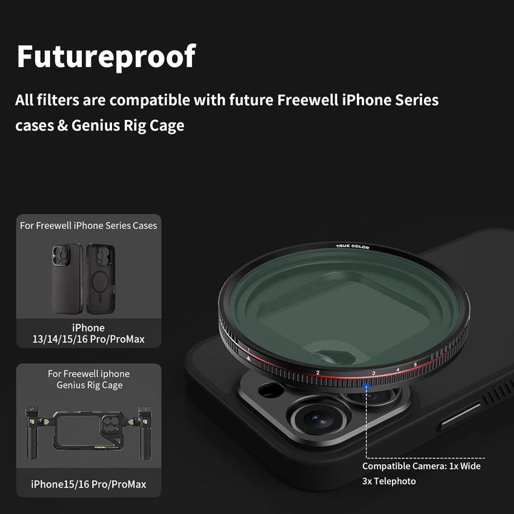 Image du produit Freewell Sherpa magnetischer variabler ND1-5-Filter für Apple iPhone 13/14/15