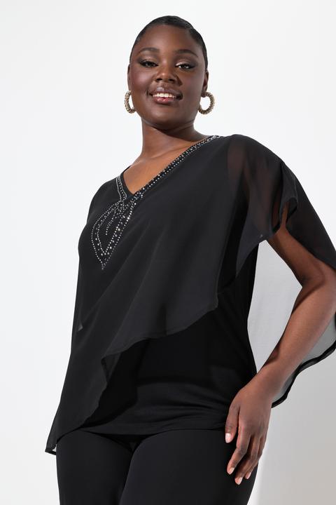 Produktbild Ulla Popken Chiffonbluse, Oversized, V-Ausschnitt, Halbarm (54)