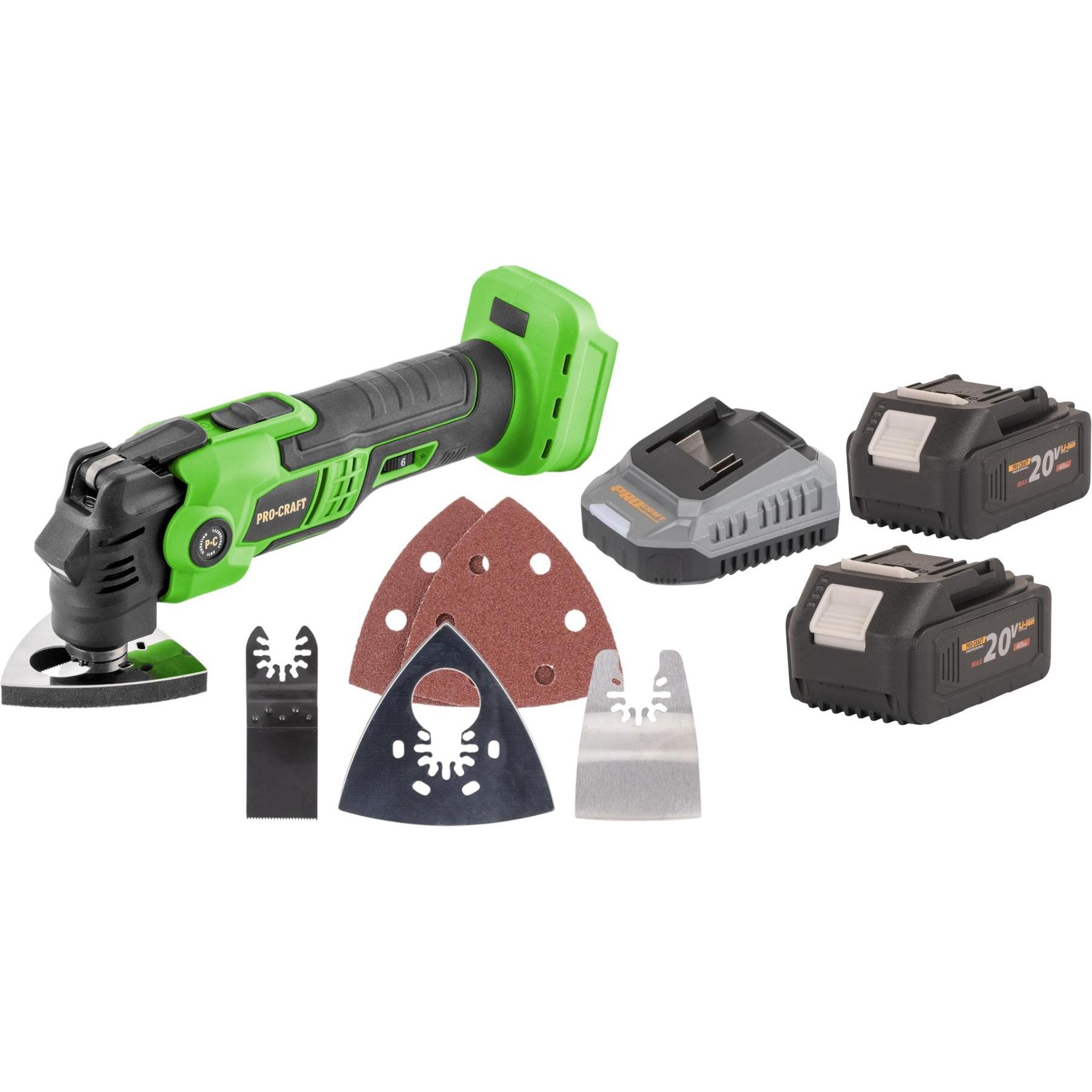 Procraft, Elettroutensile multifunzionale, PMT22bb Akku Multifunktionswerkzeug 20 V Brushless + 2x Akku 4,0 Ah + Ladegerät